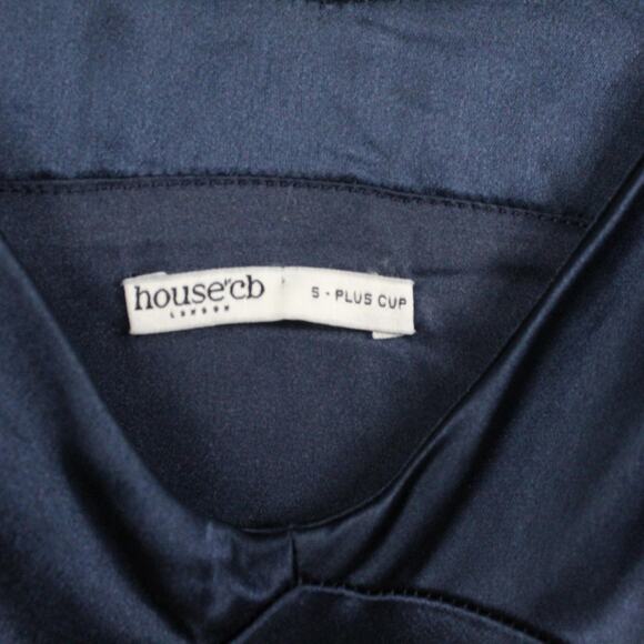 House of CB Dress Small Plus Cup Dominique Navy Plunge Mini Blue Satin Flirty - Picture 10 of 15